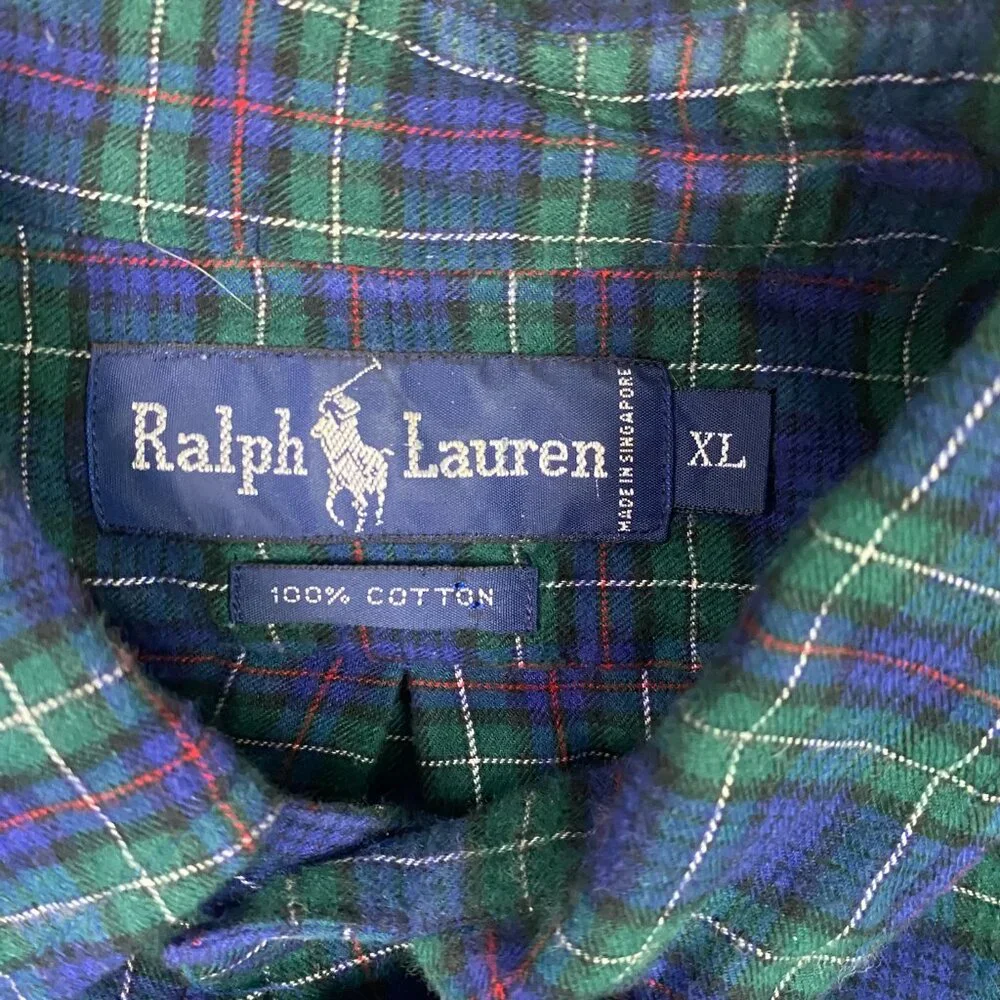 Vintage Ralph Lauren Flannel Shirt Men's XL Green Blue Plaid Tartan Blackwatch - Picture 7 of 13